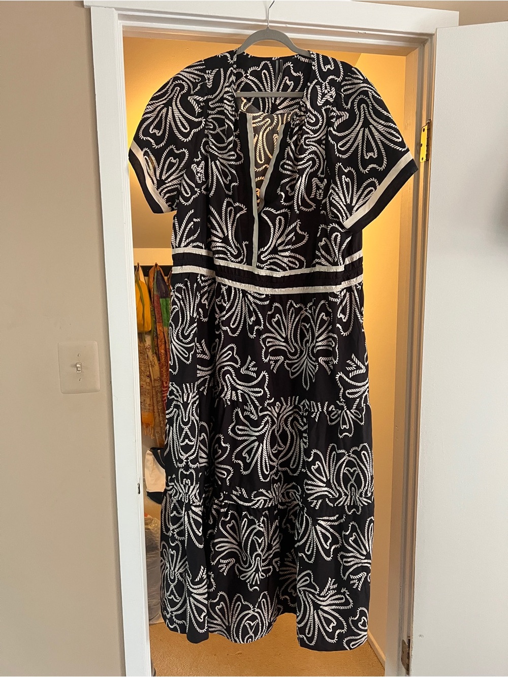 Anthropologie Somerset Maxi Dress Black & White Patterned Tie-Front Dress